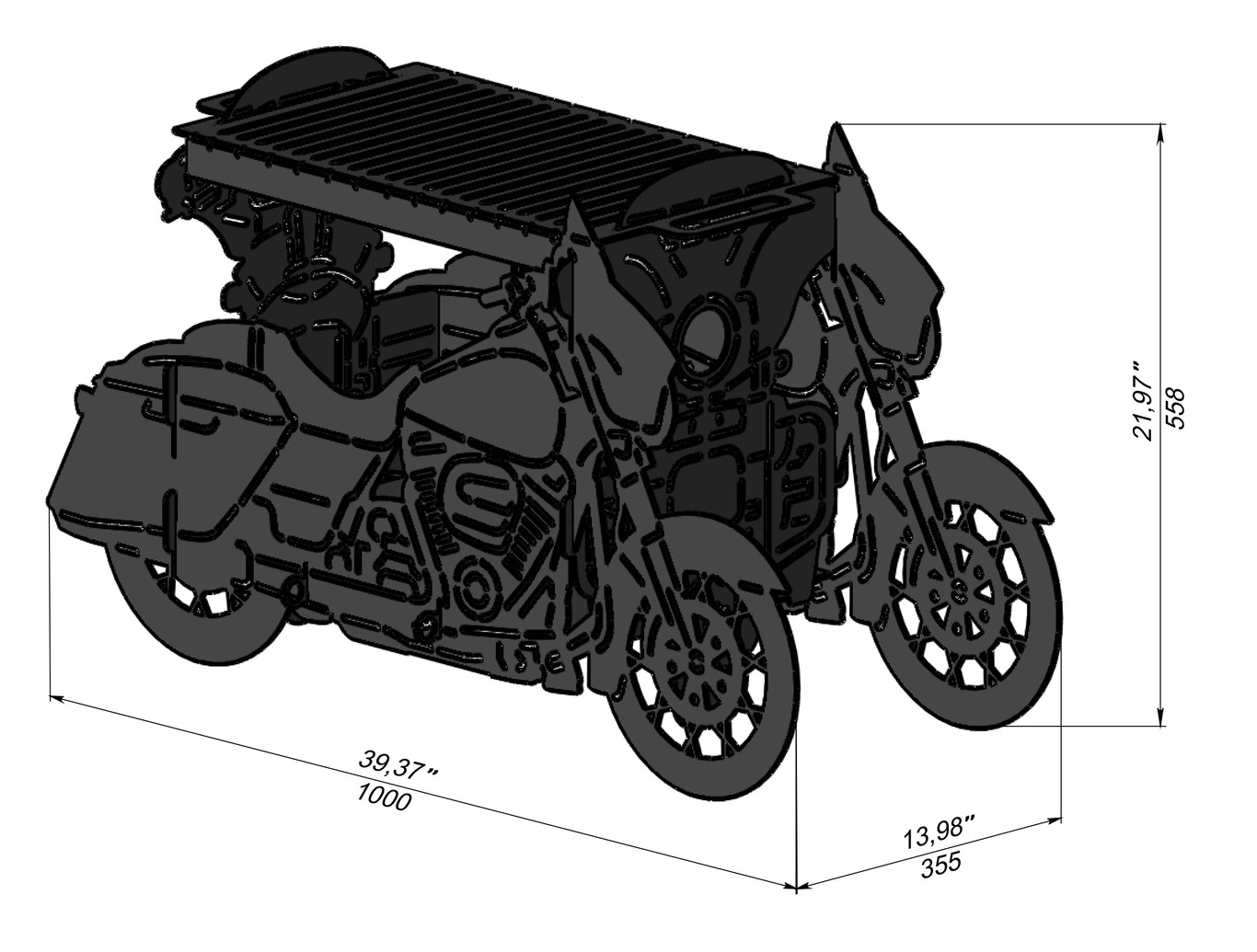 2-in-1 Motorcycle Fire Pit Grill No. 2. DXF, SVG files for laser, plasma cutting. Фото 11
