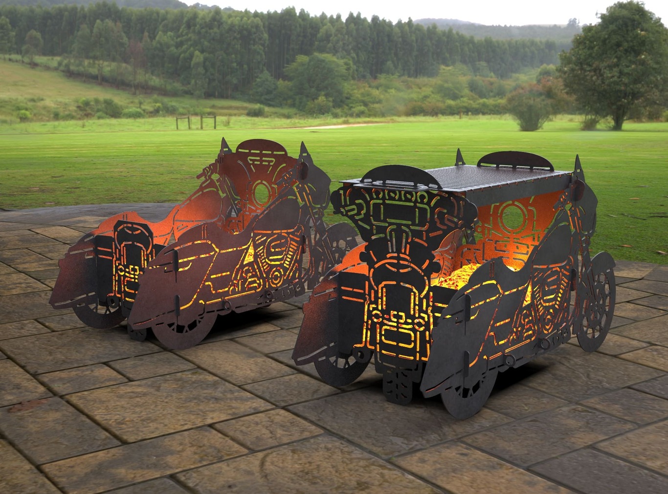 2-in-1 Motorcycle Fire Pit Grill No. 2. DXF, SVG files for laser, plasma cutting. Фото 3