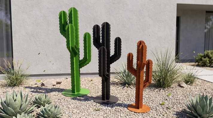 Cactus Garden Decor V2 (Three Sizes). DXF, SVG files for plasma, laser cutting. Home Backyard Decoration. Metal Yard Art