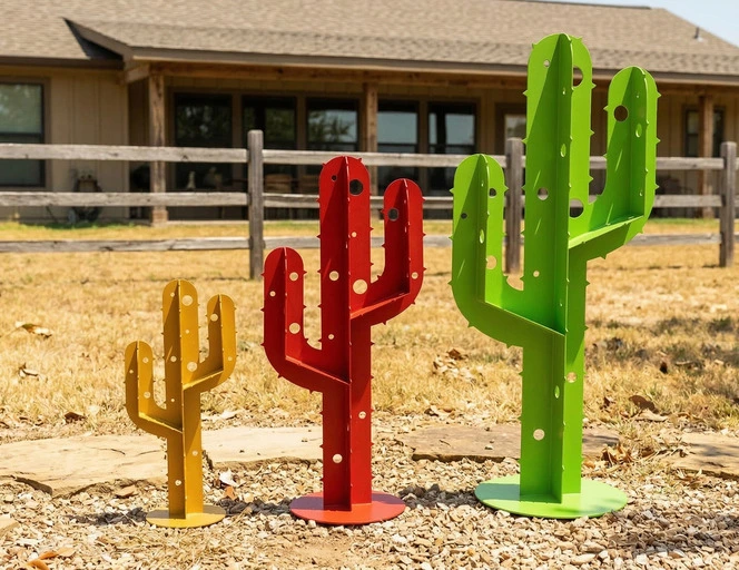 Scultura Da Giardino In Metallo Ruggine - Cactus Decorativo 17x17x41 Cm - Zen Garten