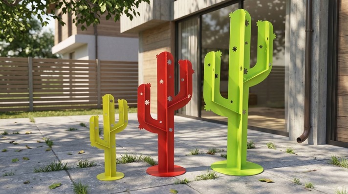 Cactus Garden Decor V5 (Three Sizes). DXF, SVG files for plasma, laser cutting. Home Backyard Decoration. Metal Yard Art