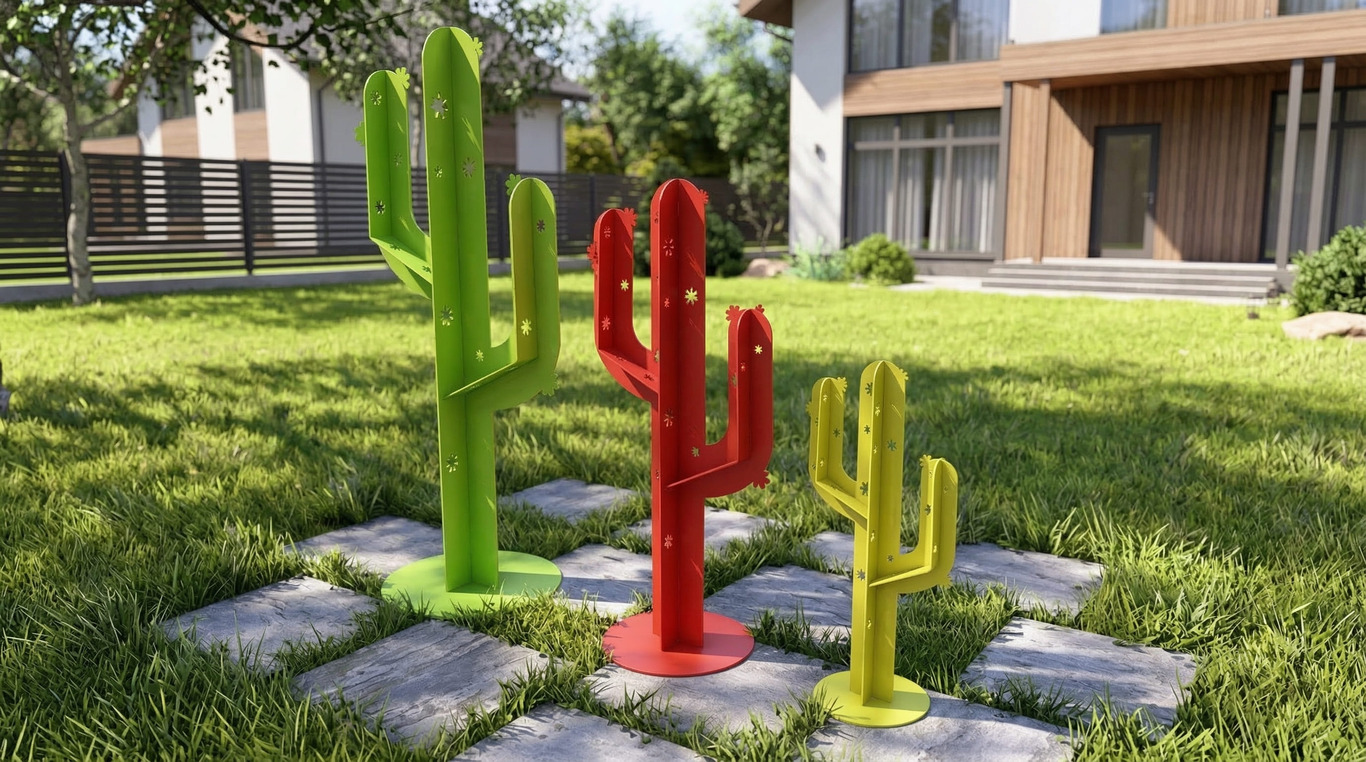 Cactus Garden Decor V5 (Three Sizes). DXF, SVG files for plasma, laser cutting. Home Backyard Decoration. Metal Yard Art. Фото 2