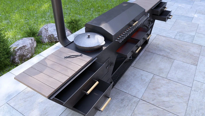 Multifunctional Grill Station. Outdoor Kitchen. 3-in-1 Barbecue