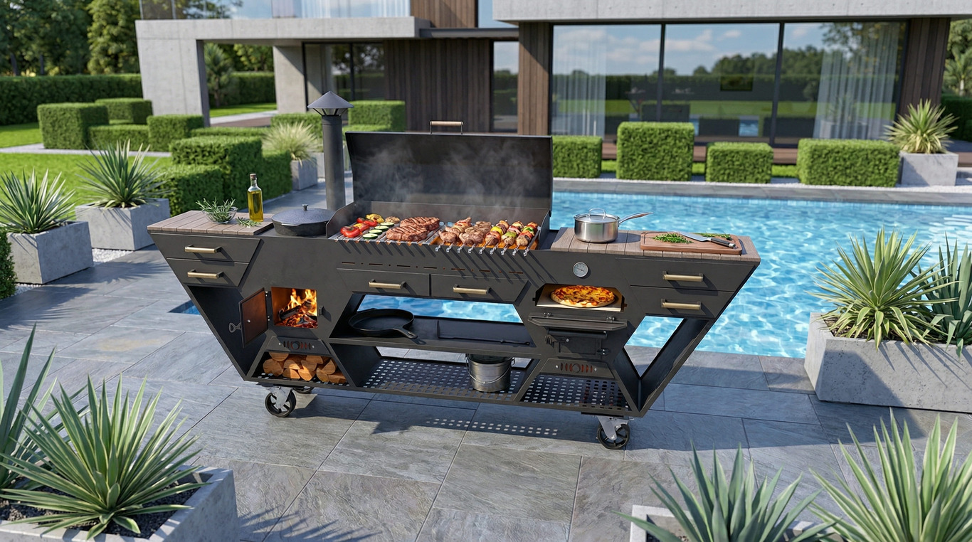 Bucătărie de Vară Multifuncțională. Fișiere DXF, SVG pentru tăiere cu plasmă și laser. Grătar Complet. 3-în-1: Zonă de Grill + Cuptor pizza + Sobă pentru Ceaun. Фото 3