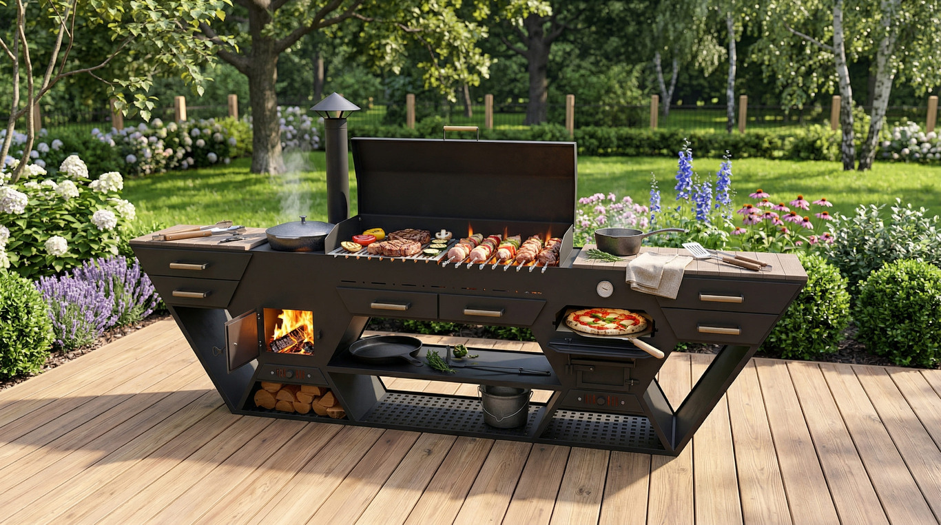 Bucătărie de Vară Multifuncțională. Fișiere DXF, SVG pentru tăiere cu plasmă și laser. Grătar Complet. 3-în-1: Zonă de Grill + Cuptor pizza + Sobă pentru Ceaun. Фото 4