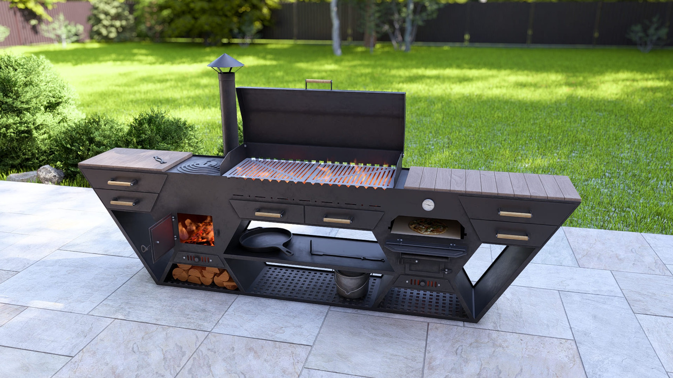 Bucătărie de Vară Multifuncțională. Fișiere DXF, SVG pentru tăiere cu plasmă și laser. Grătar Complet. 3-în-1: Zonă de Grill + Cuptor pizza + Sobă pentru Ceaun. Фото 5