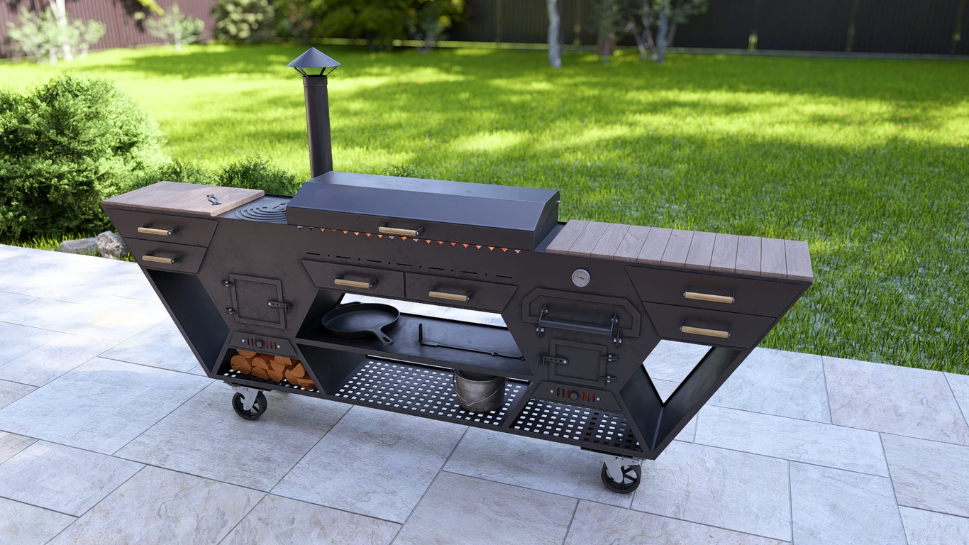 Bucătărie de Vară Multifuncțională. Fișiere DXF, SVG pentru tăiere cu plasmă și laser. Grătar Complet. 3-în-1: Zonă de Grill + Cuptor pizza + Sobă pentru Ceaun. Фото 6
