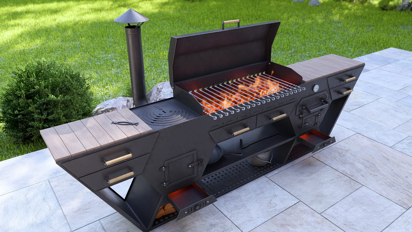 Bucătărie de Vară Multifuncțională. Fișiere DXF, SVG pentru tăiere cu plasmă și laser. Grătar Complet. 3-în-1: Zonă de Grill + Cuptor pizza + Sobă pentru Ceaun. Фото 7