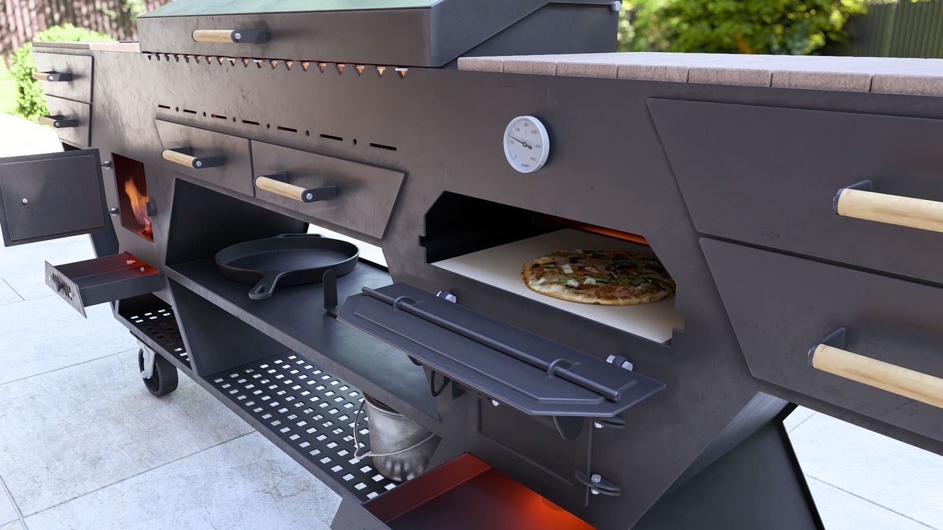 Bucătărie de Vară Multifuncțională. Fișiere DXF, SVG pentru tăiere cu plasmă și laser. Grătar Complet. 3-în-1: Zonă de Grill + Cuptor pizza + Sobă pentru Ceaun. Фото 8