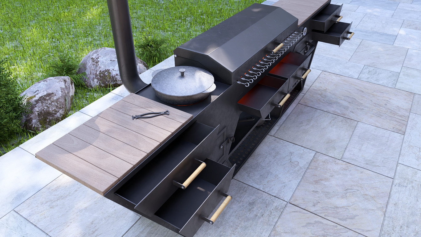 Bucătărie de Vară Multifuncțională. Fișiere DXF, SVG pentru tăiere cu plasmă și laser. Grătar Complet. 3-în-1: Zonă de Grill + Cuptor pizza + Sobă pentru Ceaun. Фото 9