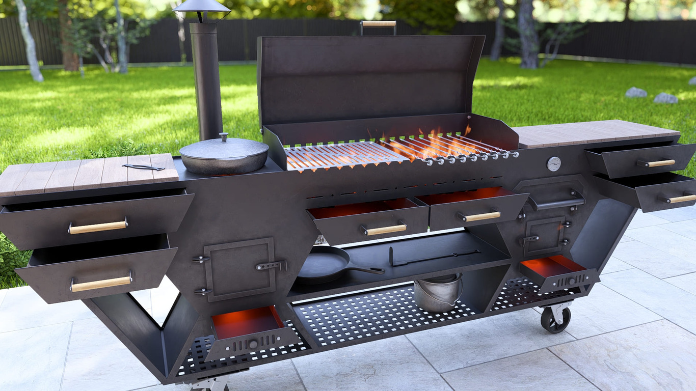 Bucătărie de Vară Multifuncțională. Fișiere DXF, SVG pentru tăiere cu plasmă și laser. Grătar Complet. 3-în-1: Zonă de Grill + Cuptor pizza + Sobă pentru Ceaun. Фото 11