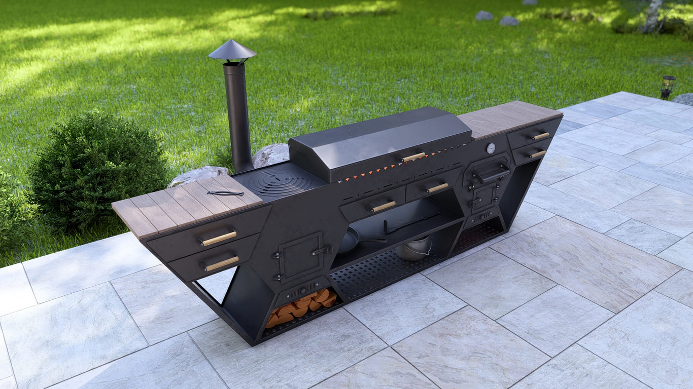 Bucătărie de Vară Multifuncțională. Fișiere DXF, SVG pentru tăiere cu plasmă și laser. Grătar Complet. 3-în-1: Zonă de Grill + Cuptor pizza + Sobă pentru Ceaun. Фото 10