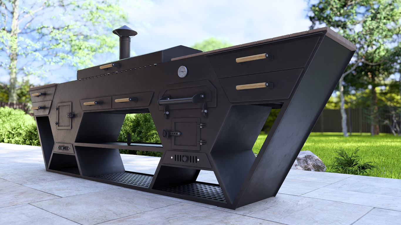 Multifunctional Grill Station. DXF, SVG files for plasma, laser cutting. Outdoor Kitchen. 3-in-1 Barbecue Area + Pizza Oven + Cauldron Stove. Фото 15