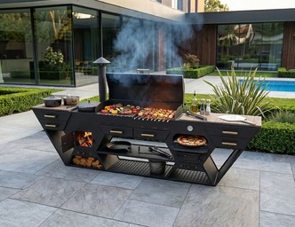 Multifunctional Grill Station. DXF, SVG files for plasma, laser cutting. Outdoor Kitchen. 3-in-1 Barbecue Area + Pizza Oven + Cauldron Stove