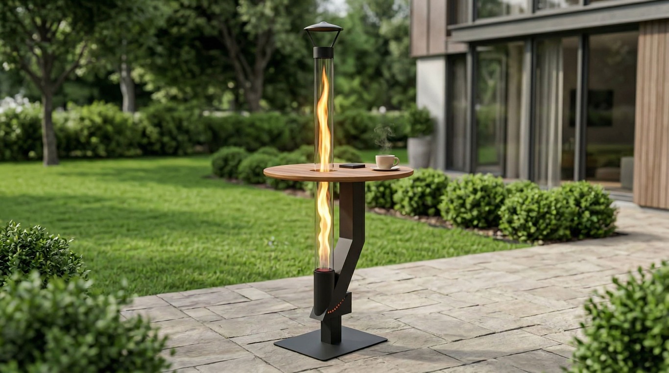 Wood Pellet Patio Heater with Tabletop. DXF files for laser, plasma cutting. Glass Tube Rocket Stove for Outdoor. Фото 2