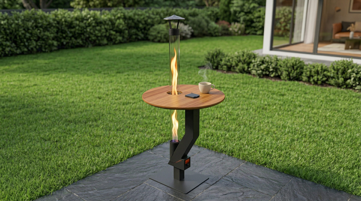 Wood Pellet Patio Heater with Tabletop. DXF files for laser, plasma cutting. Glass Tube Rocket Stove for Outdoor. Фото 4