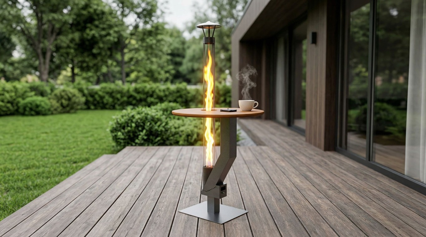 Wood Pellet Patio Heater with Tabletop. DXF files for laser, plasma cutting. Glass Tube Rocket Stove for Outdoor. Фото 3