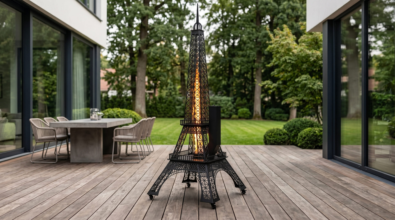 Eiffel Tower Outdoor Pellet Torch. DXF files for laser, plasma cutting. Patio Heater with Glass Tube Flame