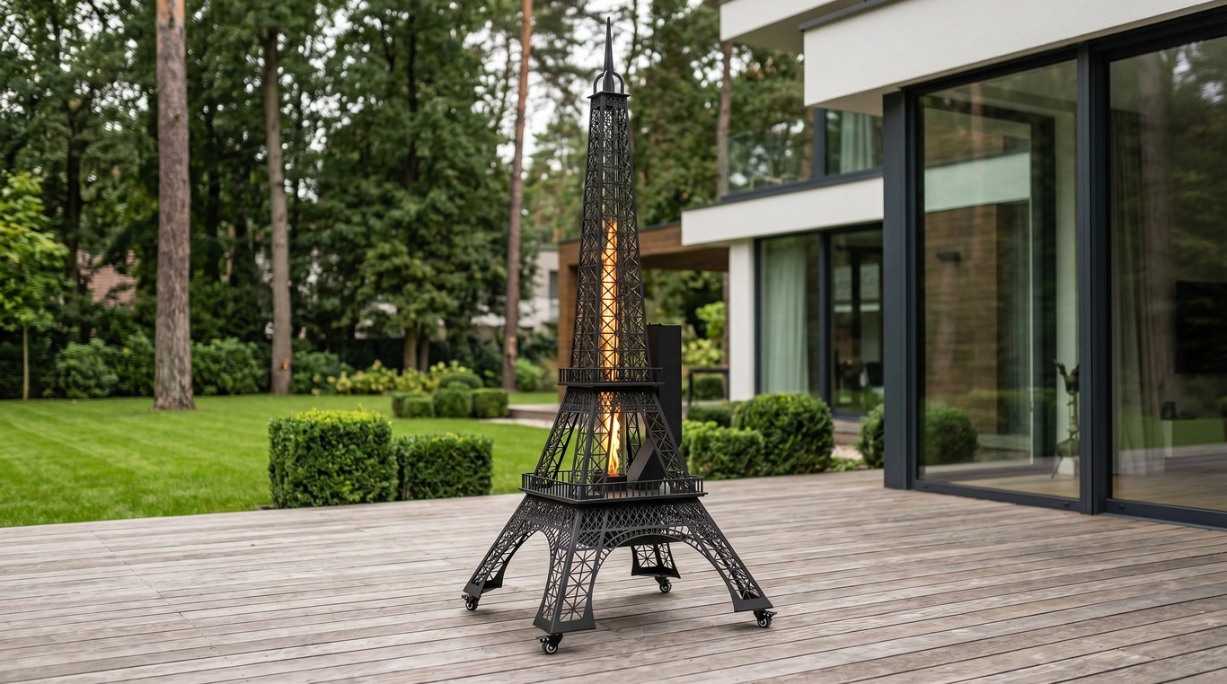 Eiffel Tower Outdoor Pellet Torch. DXF files for laser, plasma cutting. Patio Heater with Glass Tube Flame. Фото 2