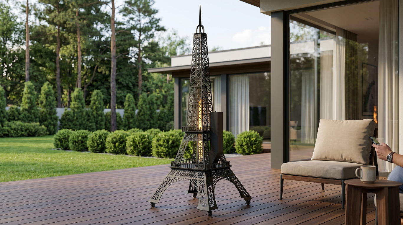 Eiffel Tower Outdoor Pellet Torch. DXF files for laser, plasma cutting. Patio Heater with Glass Tube Flame. Фото 3