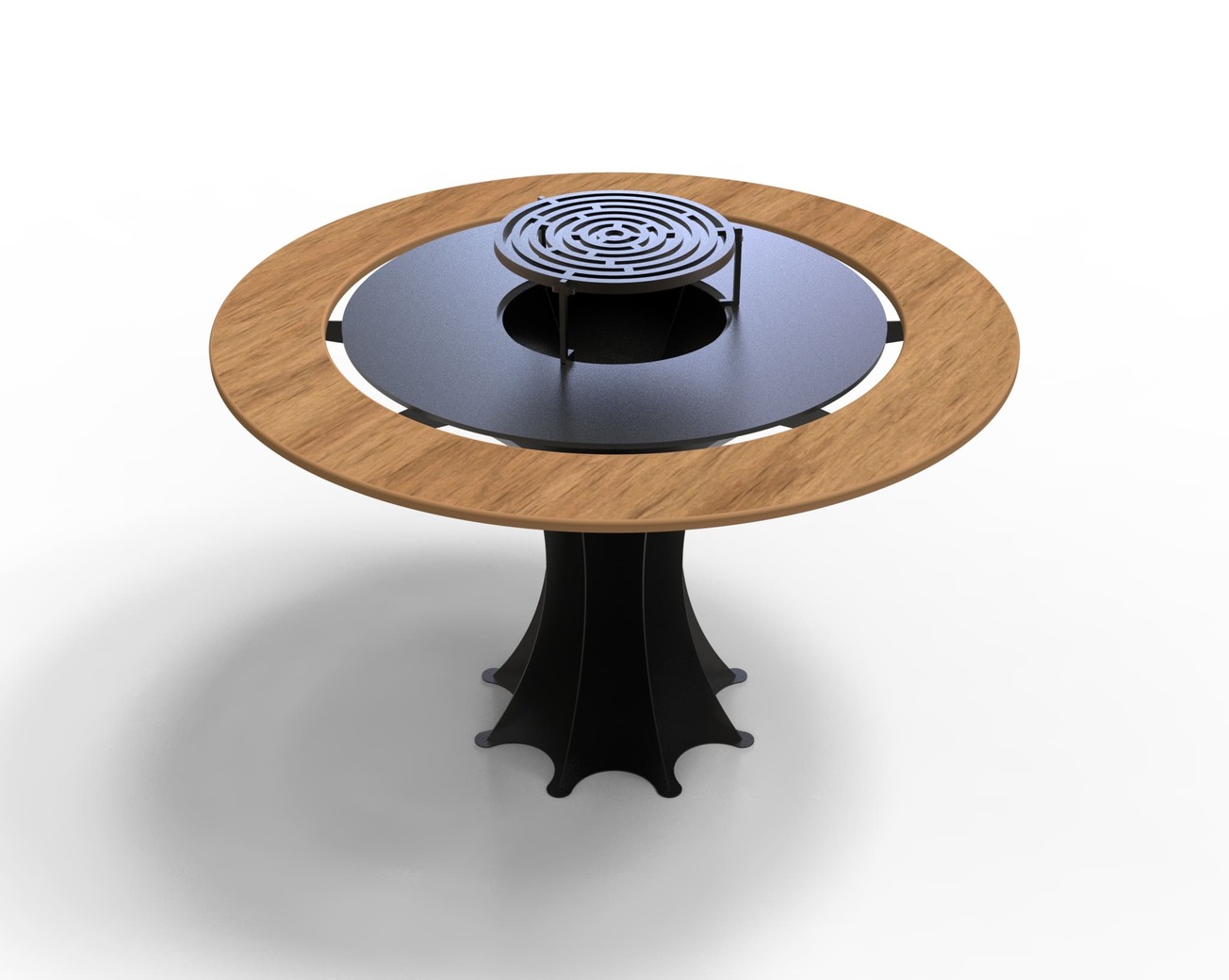 Round Fire Pit Grill on Leg with Tabletop. DXF files for plasma, laser cutting. Plancha BBQ. Фото 3