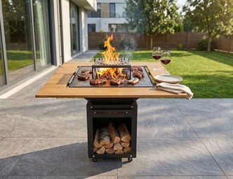 Collapsible 31-Inch Square BBQ Grill with Wooden Tabletop. DXF, SVG files for plasma, laser cutting. Plancha BBQ