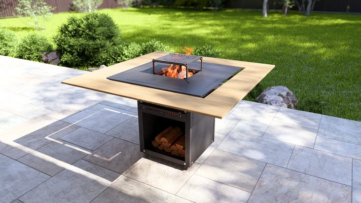 Churrasqueira quadrada dobrável 1000 mm com mesa de madeira