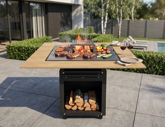 Collapsible 39-Inch Square BBQ Grill with Wooden Tabletop. DXF, SVG files for plasma, laser cutting. Plancha BBQ