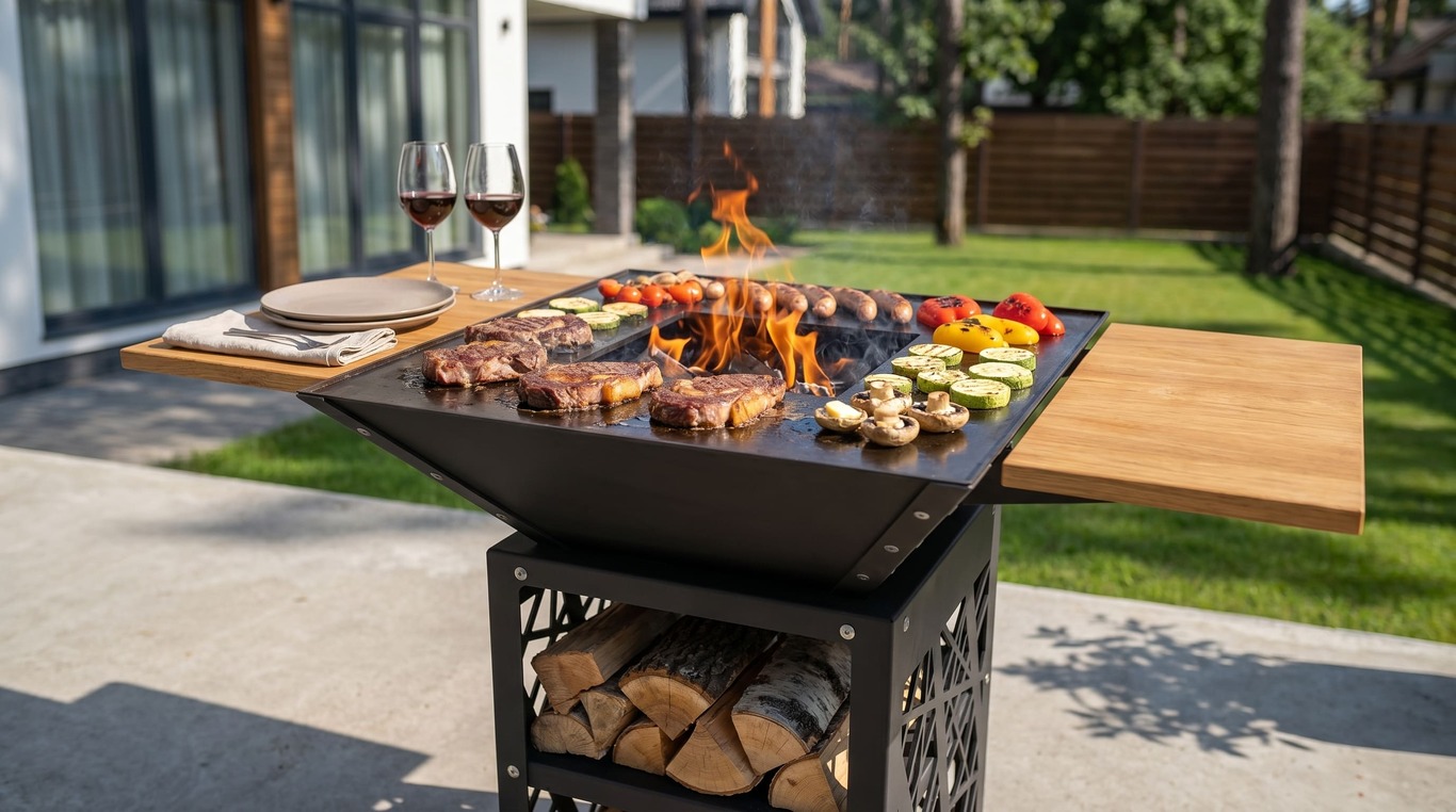 Collapsible 31-Inch Square BBQ Grill V2 with Wooden Tabletop. DXF, SVG files for plasma, laser cutting. Plancha BBQ. Фото 2