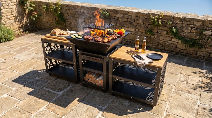 Barbecue carré pliable 780 mm avec deux tables. Fichiers DXF, SVG pour découpe plasma et laser. Plancha BBQ