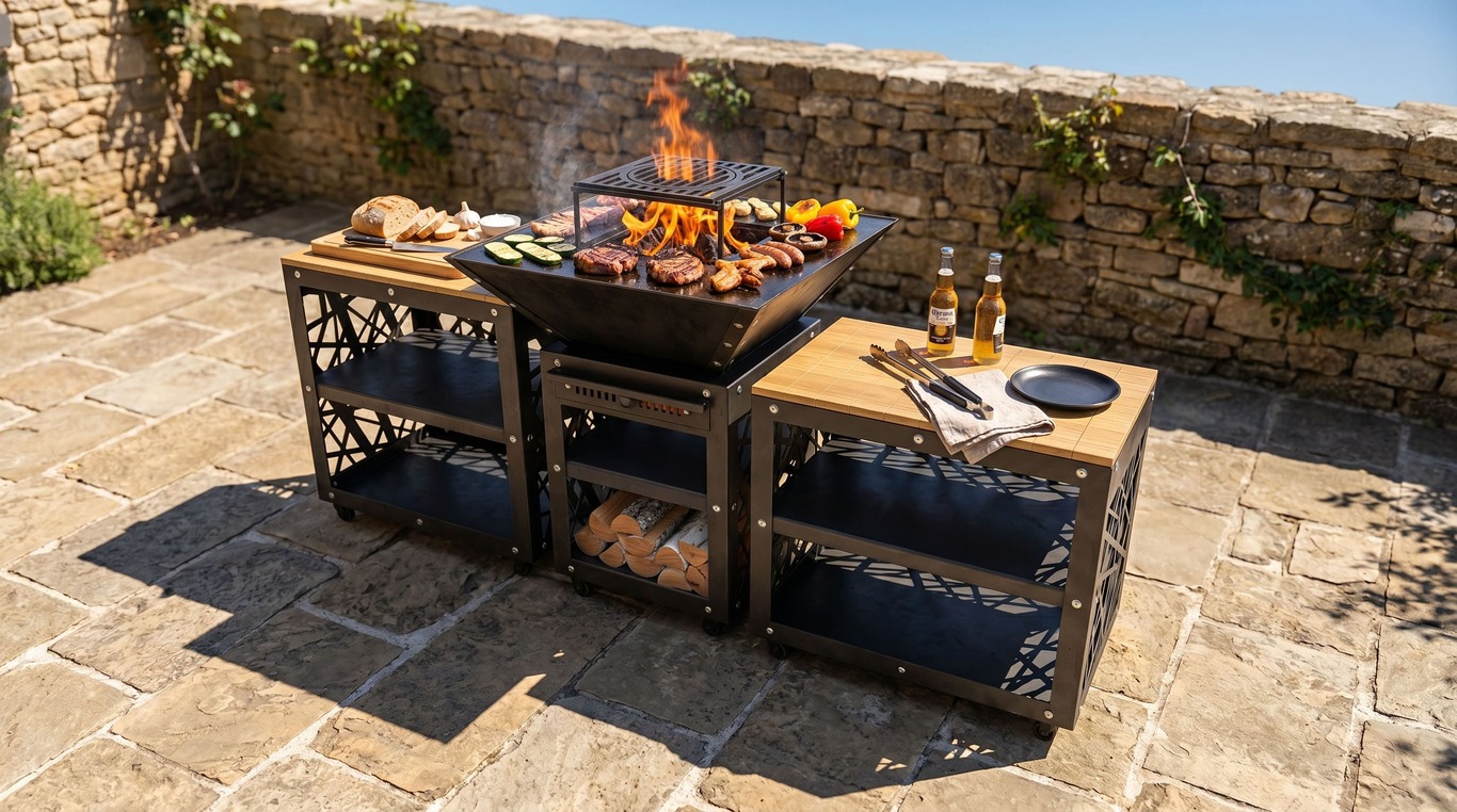 Barbecue carré pliable 780 mm avec deux tables. Fichiers DXF, SVG pour découpe plasma et laser. Plancha BBQ