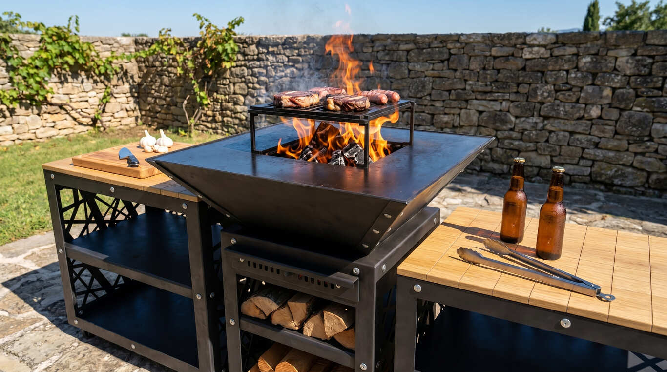 Barbecue carré pliable 780 mm avec deux tables. Fichiers DXF, SVG pour découpe plasma et laser. Plancha BBQ. Фото 5