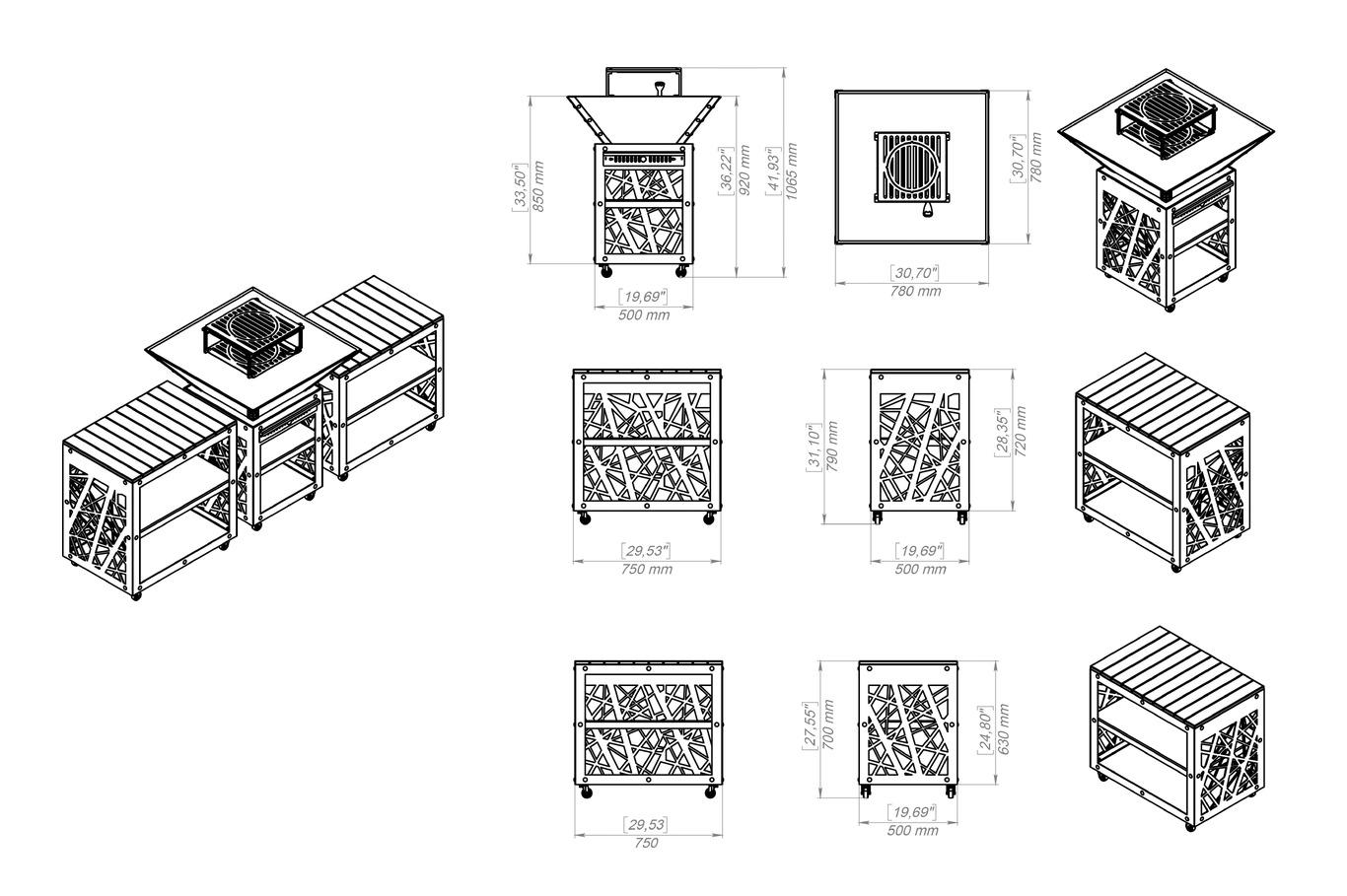 Barbecue carré pliable 780 mm avec deux tables. Fichiers DXF, SVG pour découpe plasma et laser. Plancha BBQ. Фото 23
