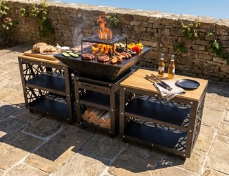 Collapsible 31-Inch Square BBQ Grill with Two Tables. DXF, SVG files for plasma, laser cutting. Plancha BBQ