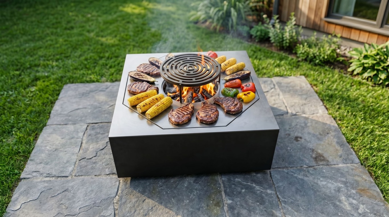 Square Ingot Fire Pit Grill. DXF, SVG files for plasma, laser cutting. Outdoor Barbecue