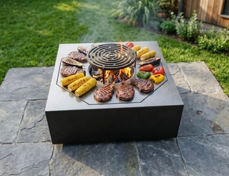 Square Ingot Fire Pit Grill. DXF, SVG files for plasma, laser cutting. Outdoor Barbecue