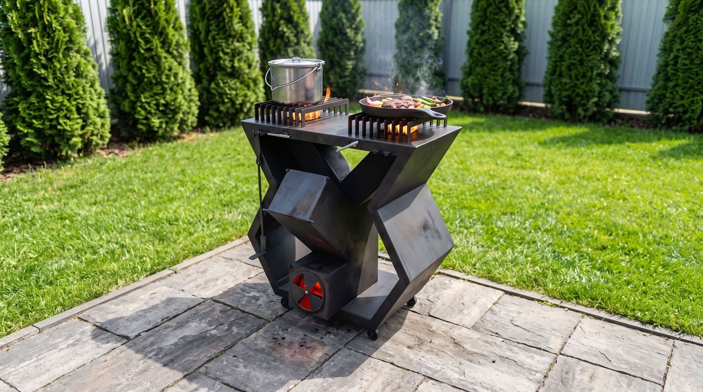 Rocket Stove Module V2. DXF, SVG files for laser, plasma cutting. Outdoor & Modular Kitchen