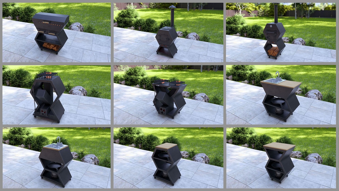 Modular Outdoor Kitchen. DXF, SVG files for plasma, laser cutting. BBQ + Pizza Oven + Cauldron Stove + Rocket Stove + Sink + Table. Фото 3