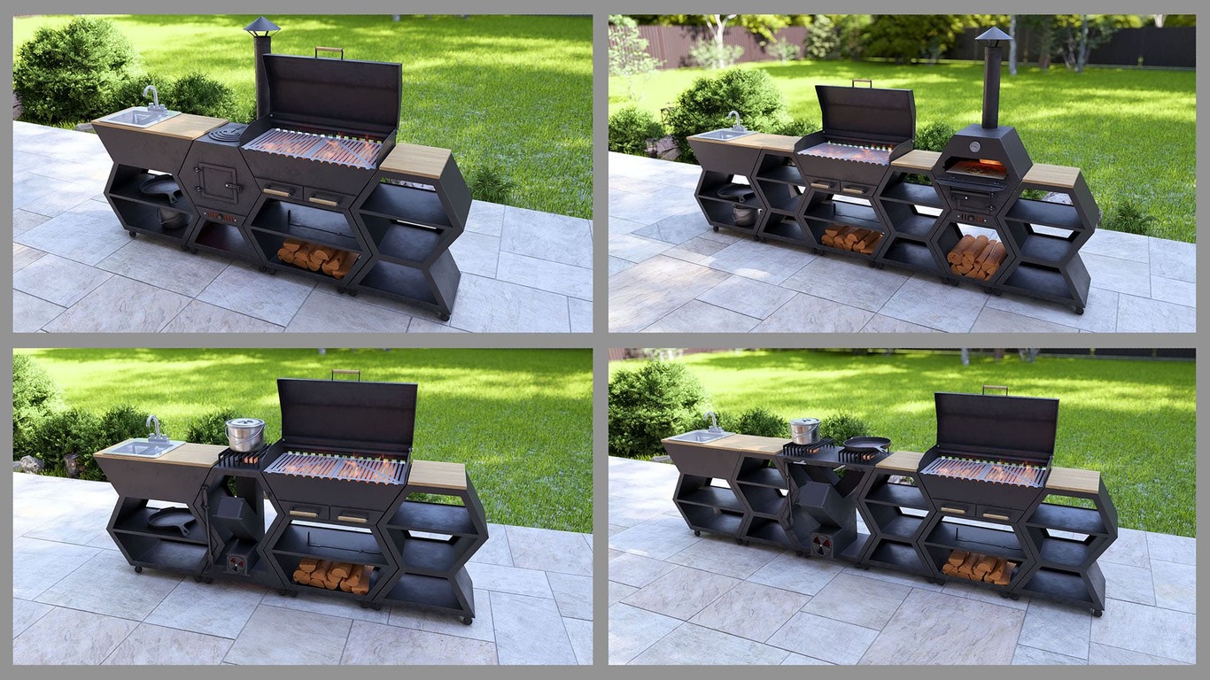 Modular Outdoor Kitchen. DXF, SVG files for plasma, laser cutting. BBQ + Pizza Oven + Cauldron Stove + Rocket Stove + Sink + Table. Фото 2