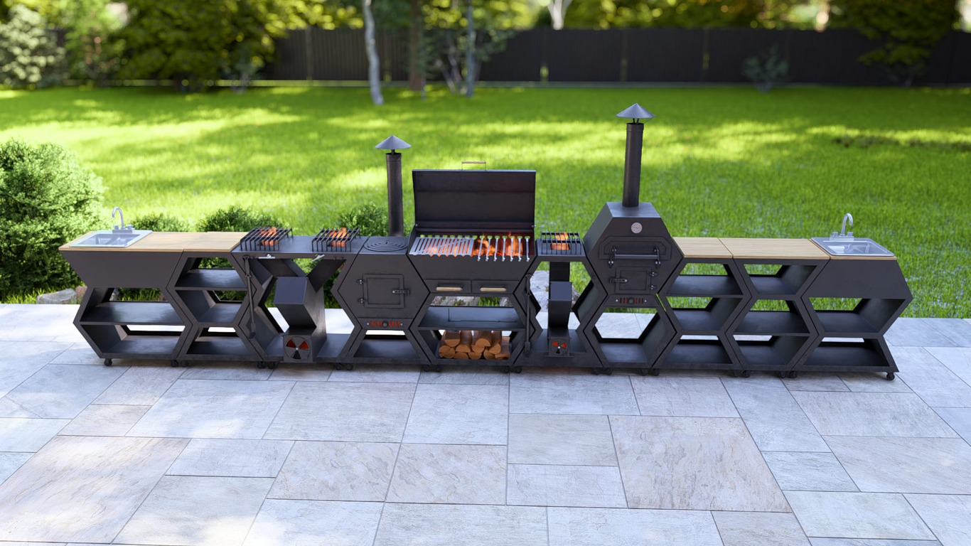 Modular Outdoor Kitchen. DXF, SVG files for plasma, laser cutting. BBQ + Pizza Oven + Cauldron Stove + Rocket Stove + Sink + Table. Фото 4