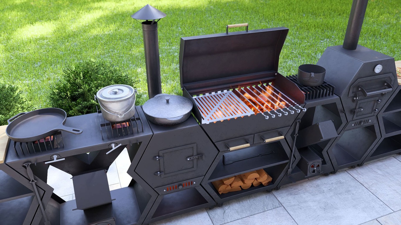 Modular Outdoor Kitchen. DXF, SVG files for plasma, laser cutting. BBQ + Pizza Oven + Cauldron Stove + Rocket Stove + Sink + Table. Фото 16