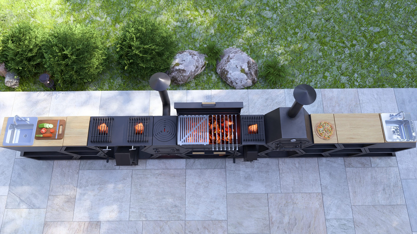 Modular Outdoor Kitchen. DXF, SVG files for plasma, laser cutting. BBQ + Pizza Oven + Cauldron Stove + Rocket Stove + Sink + Table. Фото 17
