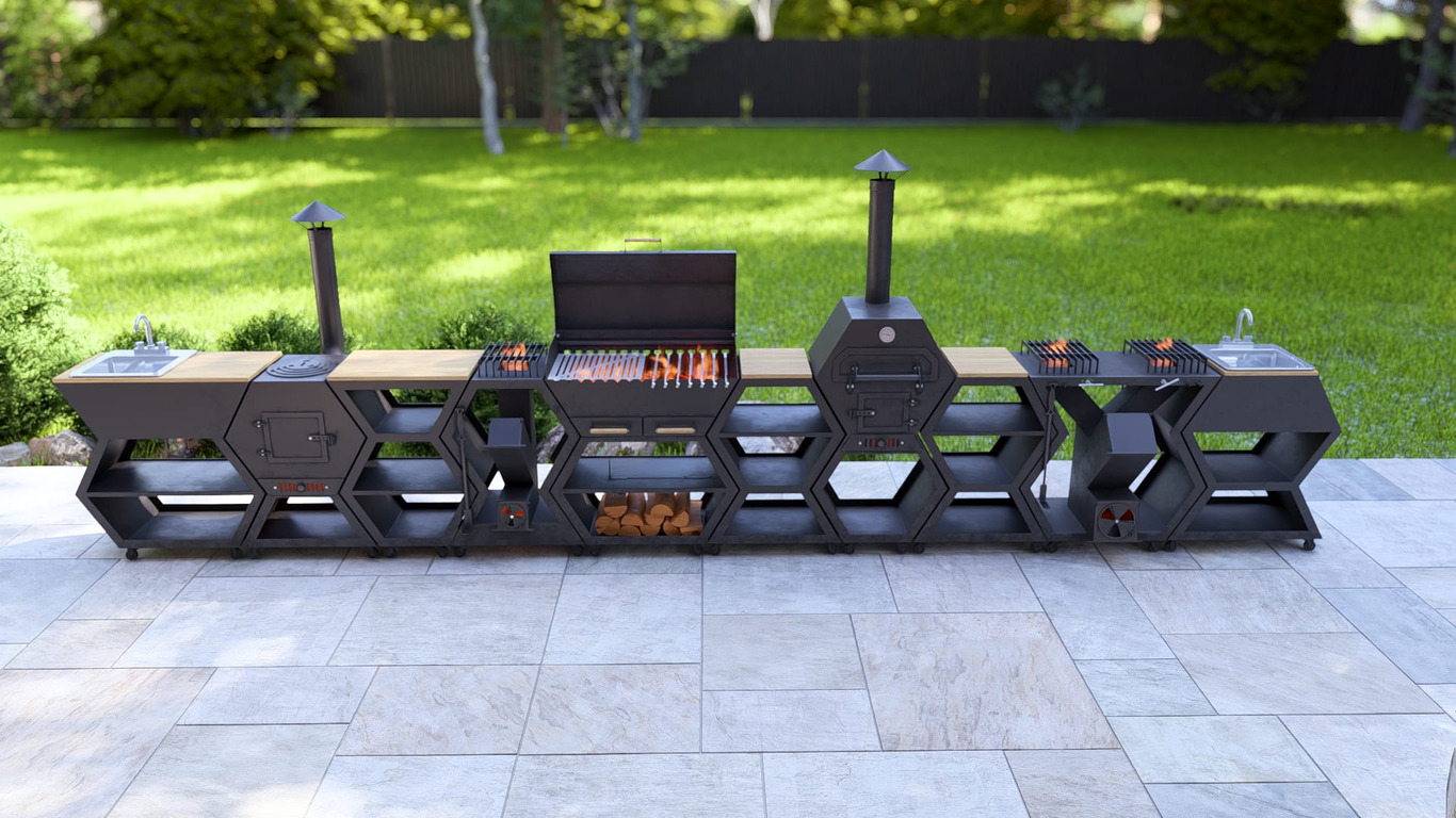 Modular Outdoor Kitchen. DXF, SVG files for plasma, laser cutting. BBQ + Pizza Oven + Cauldron Stove + Rocket Stove + Sink + Table. Фото 5