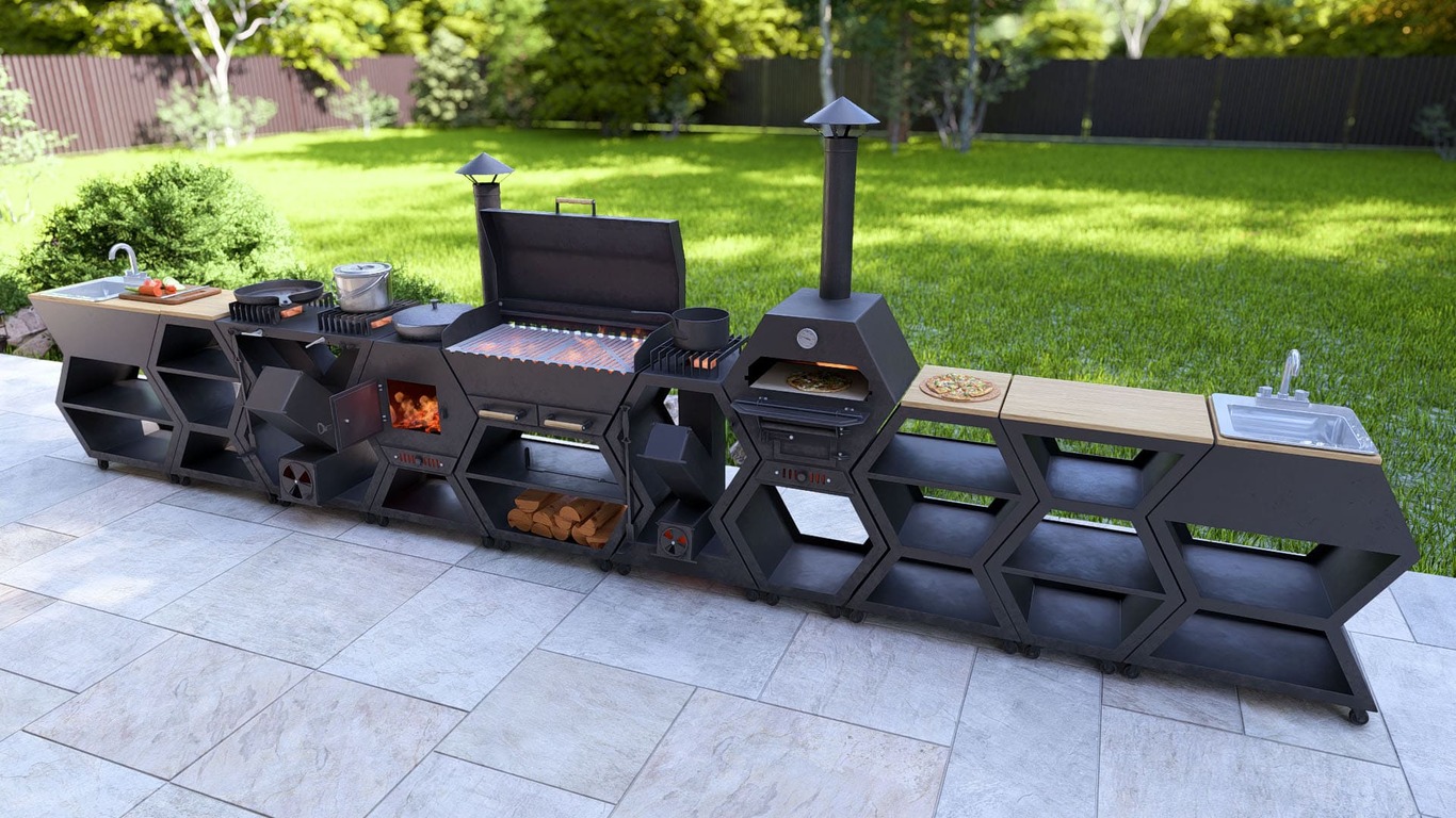 Modular Outdoor Kitchen. DXF, SVG files for plasma, laser cutting. BBQ + Pizza Oven + Cauldron Stove + Rocket Stove + Sink + Table. Фото 6