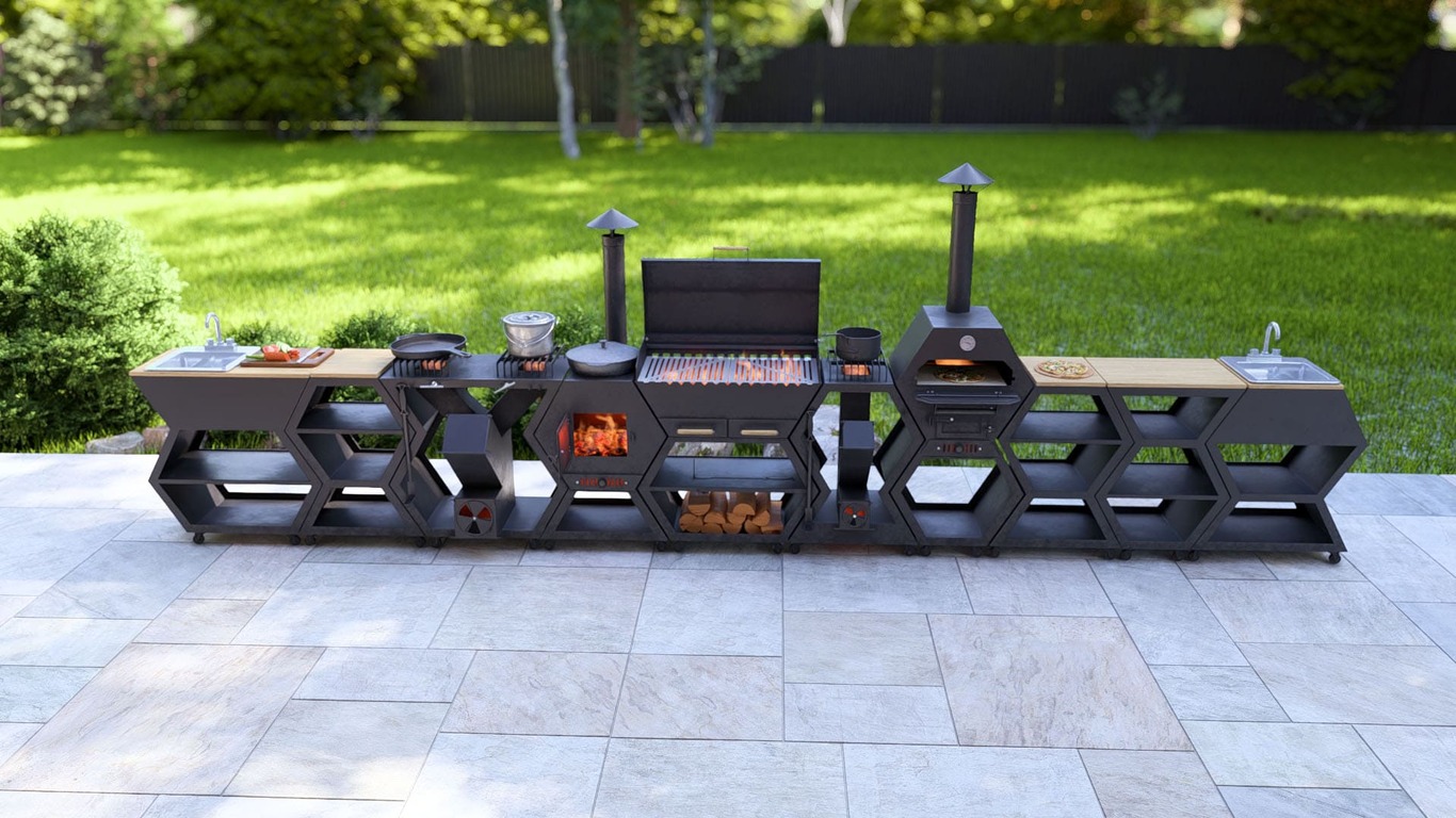 Modular Outdoor Kitchen. DXF, SVG files for plasma, laser cutting. BBQ + Pizza Oven + Cauldron Stove + Rocket Stove + Sink + Table. Фото 7