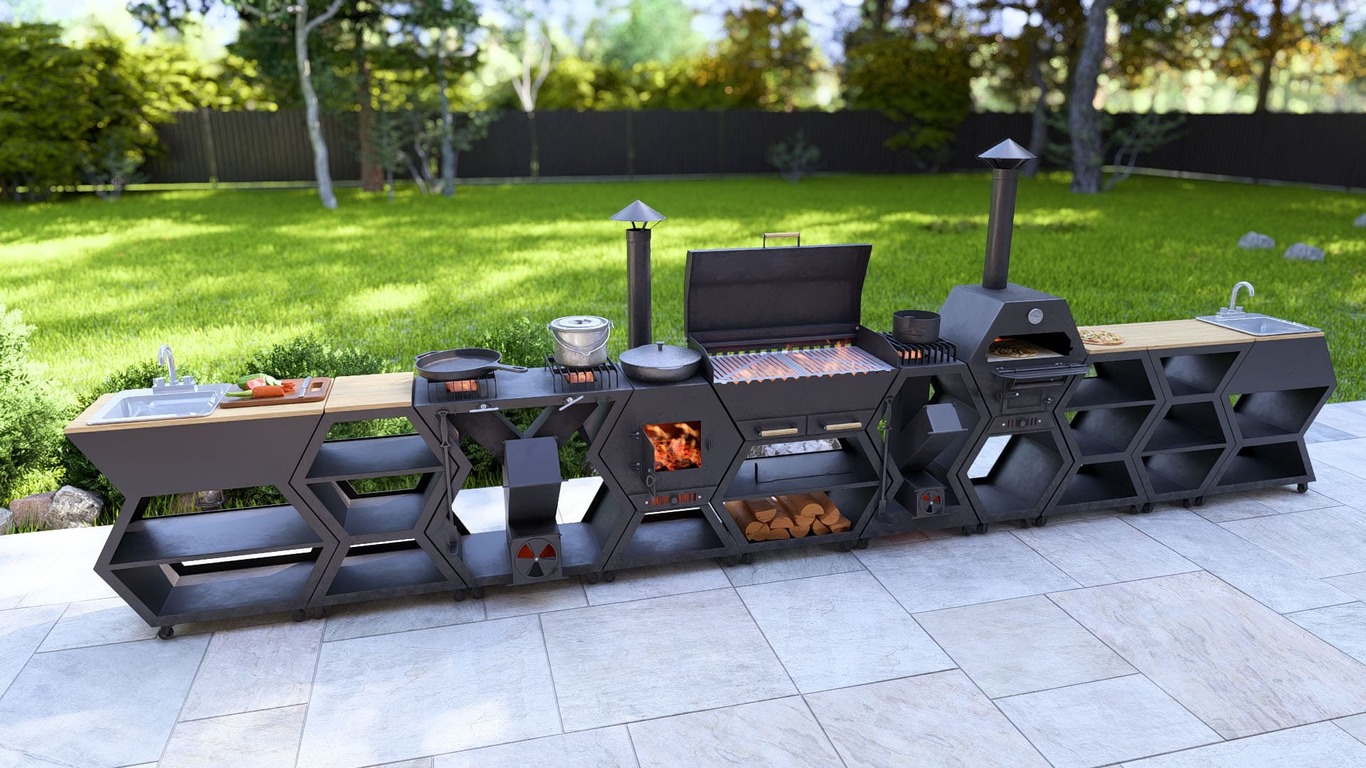 Modular Outdoor Kitchen. DXF, SVG files for plasma, laser cutting. BBQ + Pizza Oven + Cauldron Stove + Rocket Stove + Sink + Table. Фото 8