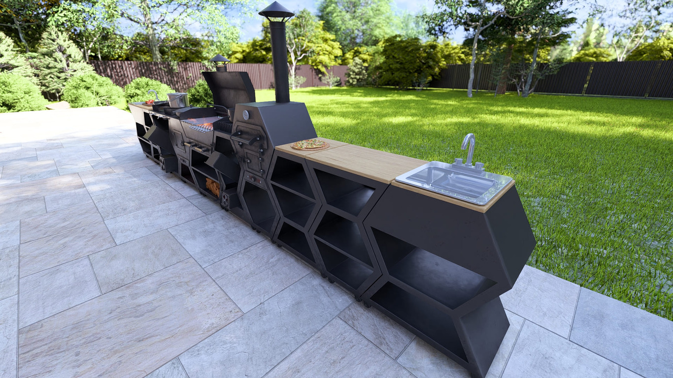 Modular Outdoor Kitchen. DXF, SVG files for plasma, laser cutting. BBQ + Pizza Oven + Cauldron Stove + Rocket Stove + Sink + Table. Фото 9