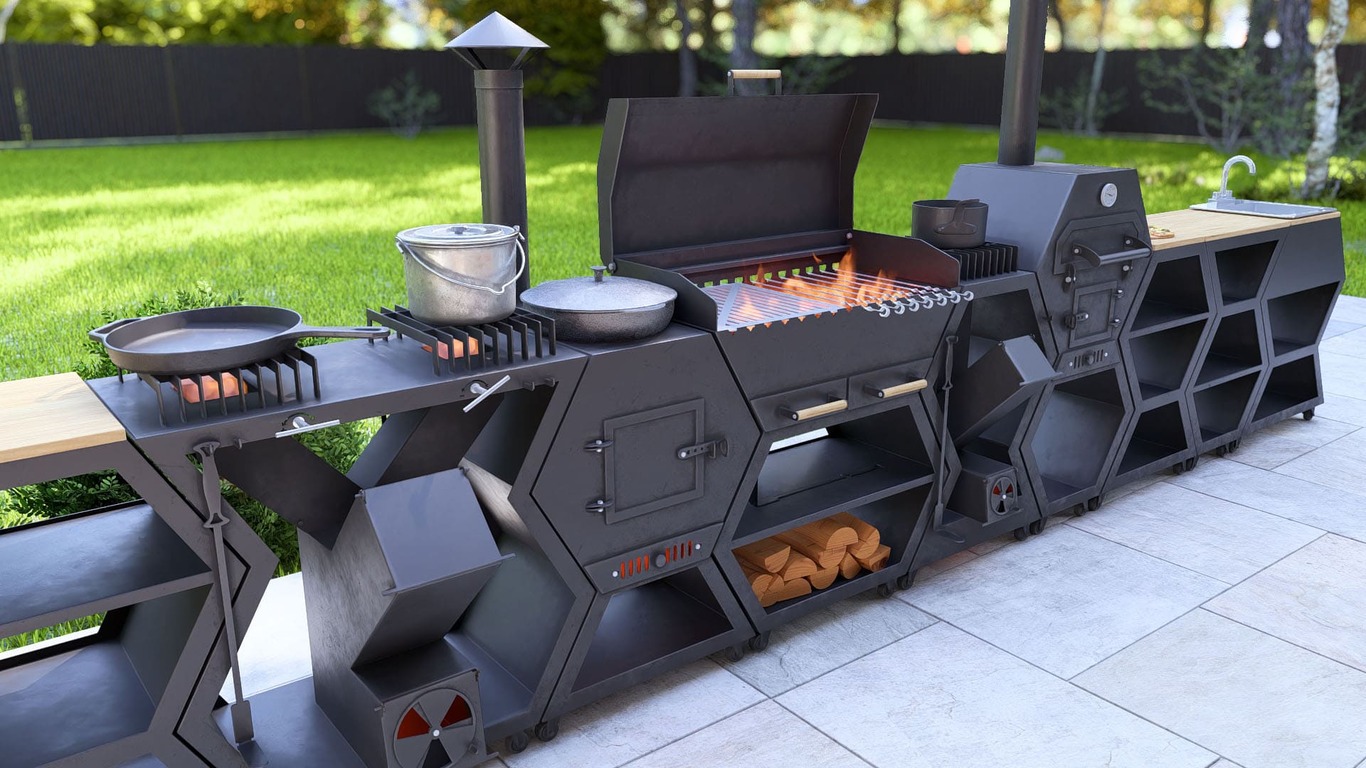 Modular Outdoor Kitchen. DXF, SVG files for plasma, laser cutting. BBQ + Pizza Oven + Cauldron Stove + Rocket Stove + Sink + Table. Фото 10