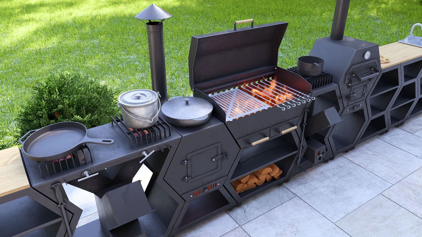 Modular Outdoor Kitchen. DXF, SVG files for plasma, laser cutting. BBQ + Pizza Oven + Cauldron Stove + Rocket Stove + Sink + Table. Фото 12