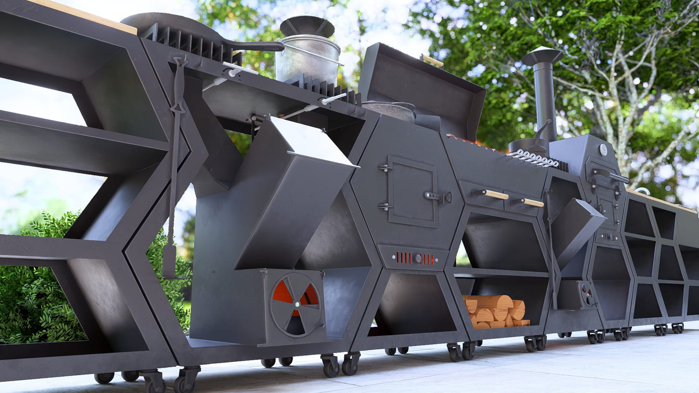 Modular Outdoor Kitchen. DXF, SVG files for plasma, laser cutting. BBQ + Pizza Oven + Cauldron Stove + Rocket Stove + Sink + Table. Фото 11